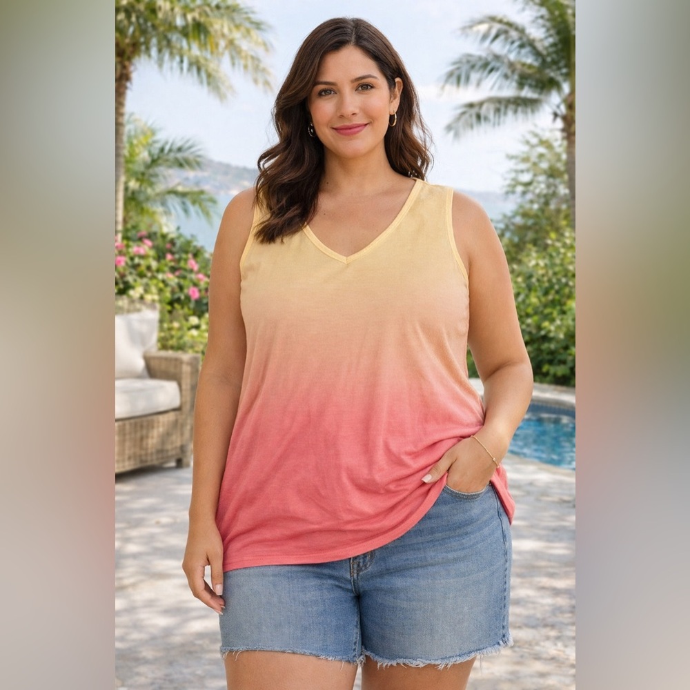 Gradient Pink and Orange Sleeveless Top